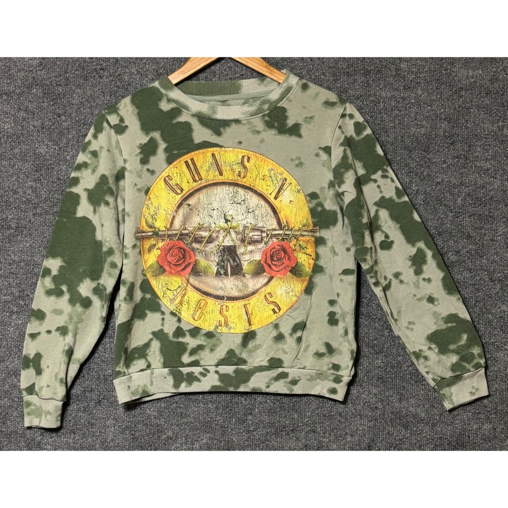 Guns N Roses Graphic Sweatshirt Green Tie Dye Acid Wash Rock Band Crew‎ Neck S